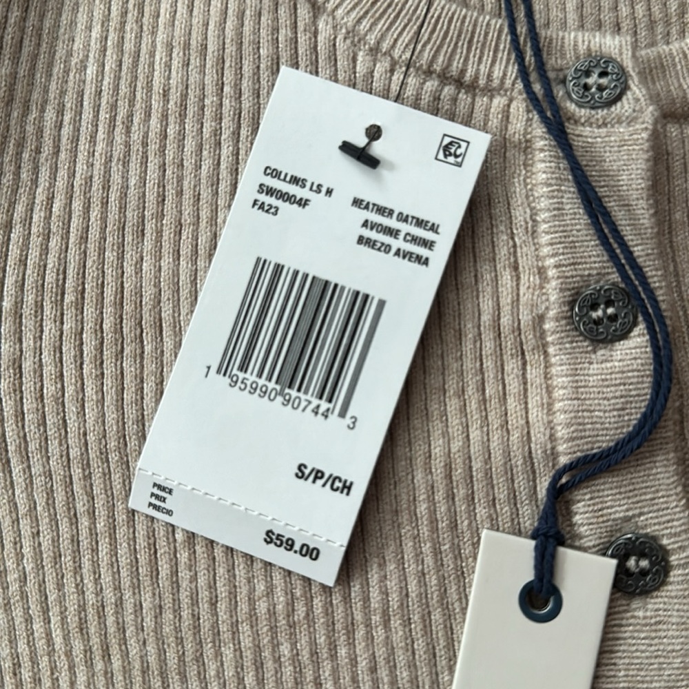 🦬Buffalo David Bitton heather oatmeal ribbed henley sweater. Size S. NWT. - Picture 5 of 10